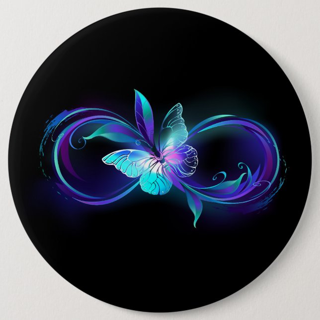 Unendlichkeit mit Zauberschmetterling glänzen Button (Vorderseite)