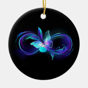 Unendlichkeit mit Zauberschmetterling glänzen Keramik Ornament