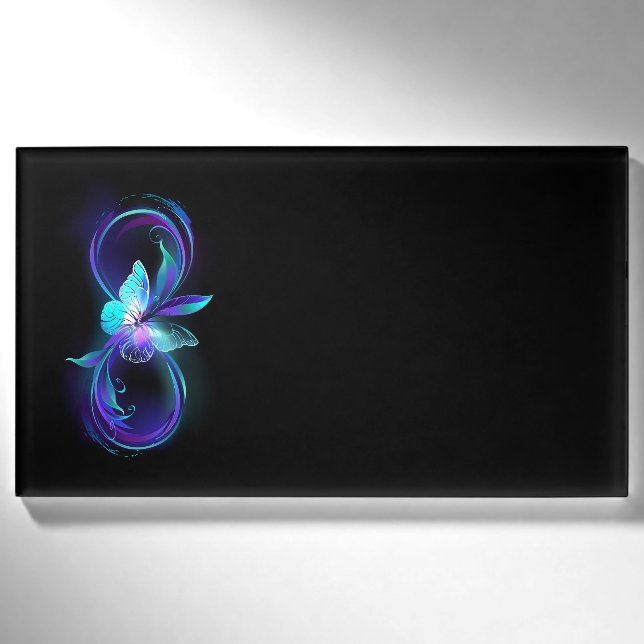 Unendlichkeit mit Zauberschmetterling glänzen Namenschild (Vorderseite)