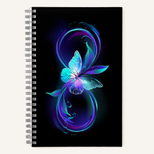 Unendlichkeit mit Zauberschmetterling glänzen Notizbuch