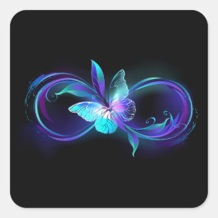 Unendlichkeit mit Zauberschmetterling glänzen Quadratischer Aufkleber