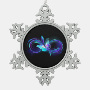 Unendlichkeit mit Zauberschmetterling glänzen Schneeflocken Zinn-Ornament