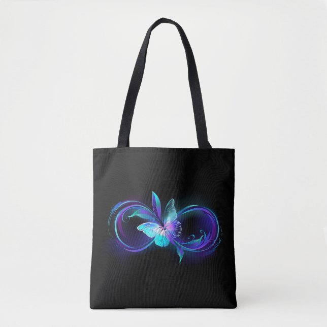 Unendlichkeit mit Zauberschmetterling glänzen Tasche (Vorderseite)