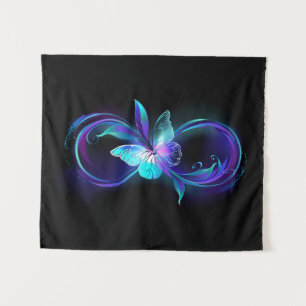 Unendlichkeit mit Zauberschmetterling glänzen Wandteppich