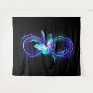 Unendlichkeit mit Zauberschmetterling glänzen Wandteppich