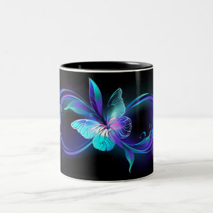 Unendlichkeit mit Zauberschmetterling glänzen Zweifarbige Tasse