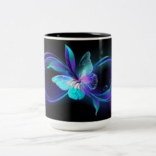 Unendlichkeit mit Zauberschmetterling glänzen Zweifarbige Tasse