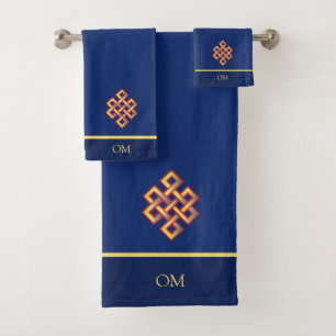 Unendlichkeitsknoten & Monogramm auf Navyblau Badhandtuch Set