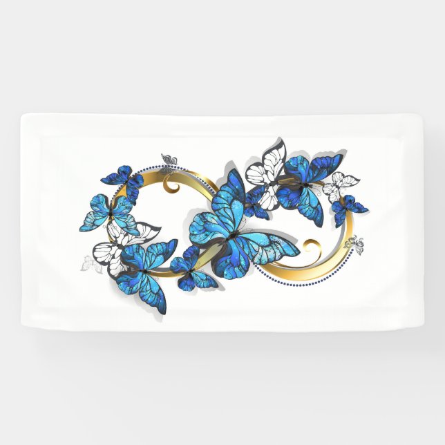 Unendlichkeitssymbol aus blauen Morpho-Schmetterli Banner (Horizontal)