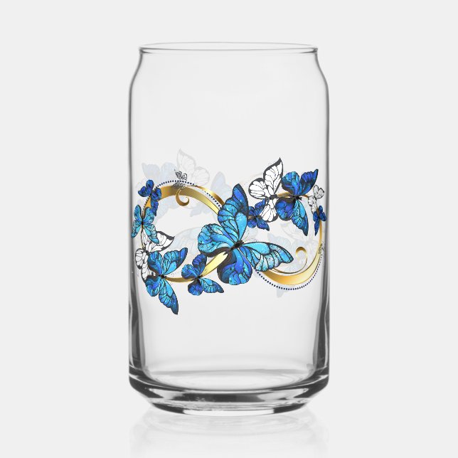 Unendlichkeitssymbol aus blauen Morpho-Schmetterli Dosenglas (Vorderseite)