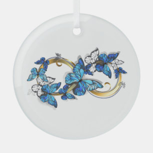 Unendlichkeitssymbol aus blauen Morpho-Schmetterli Ornament Aus Glas