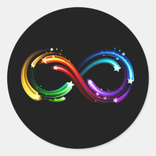 Unendlichkeitssymbol aus Regenbogenkometen Runder Aufkleber