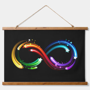 Unendlichkeitssymbol aus Regenbogenkometen Wandteppich Mit Holzrahmen