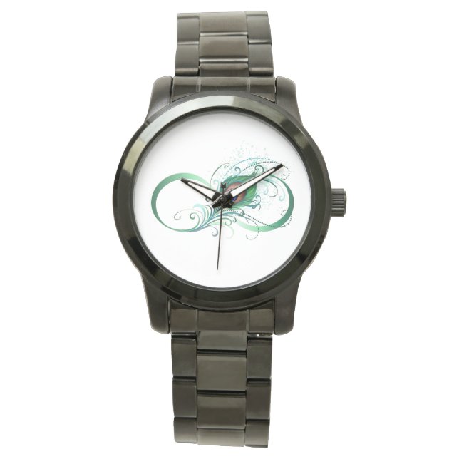 Unendlichkeitssymbol mit Peacock Feather Armbanduhr (Vorderseite)