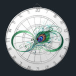 Unendlichkeitssymbol mit Peacock Feather Dartscheibe<br><div class="desc">Das Symbol der Unendlichkeit mit einer hellen,  grünen,  künstlerischen Pfauenfeder auf weißem Hintergrund. Tattoo-Stil.</div>