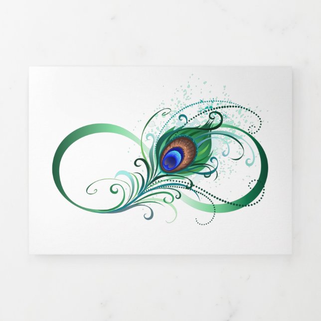 Unendlichkeitssymbol mit Peacock Feather Dreifach Gefaltete Karte (Cover)