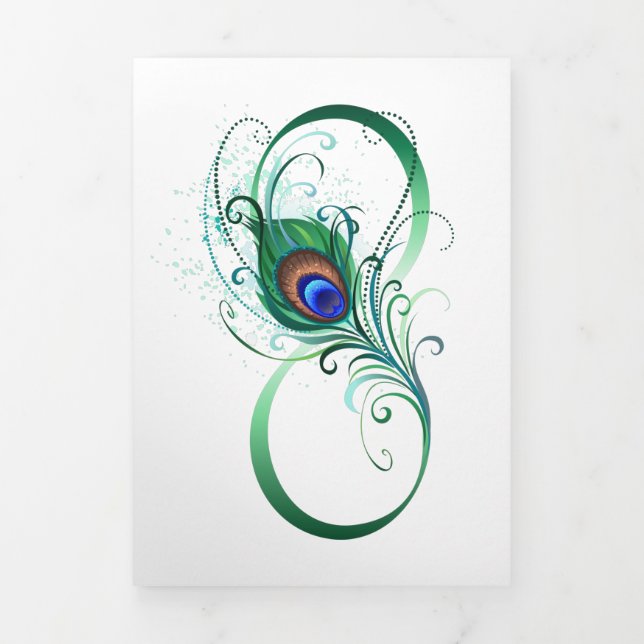 Unendlichkeitssymbol mit Peacock Feather Dreifach Gefaltete Karte (Cover)