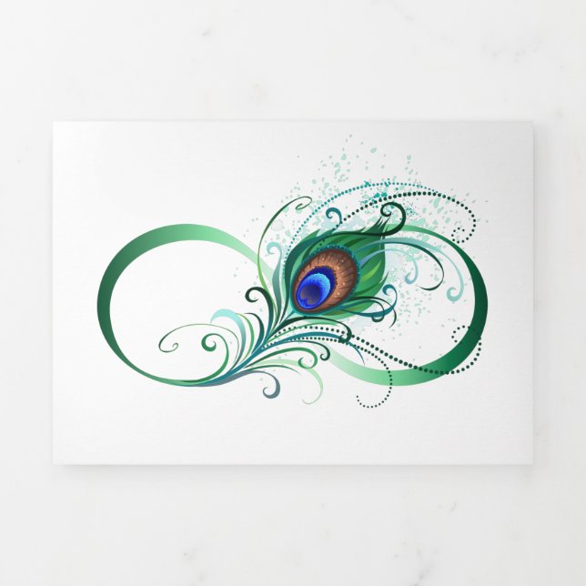 Unendlichkeitssymbol mit Peacock Feather Dreifach Gefaltete Urlaubskarte (Cover)