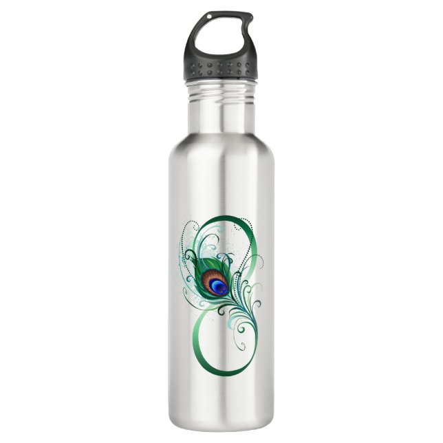 Unendlichkeitssymbol mit Peacock Feather Edelstahlflasche (Vorderseite)