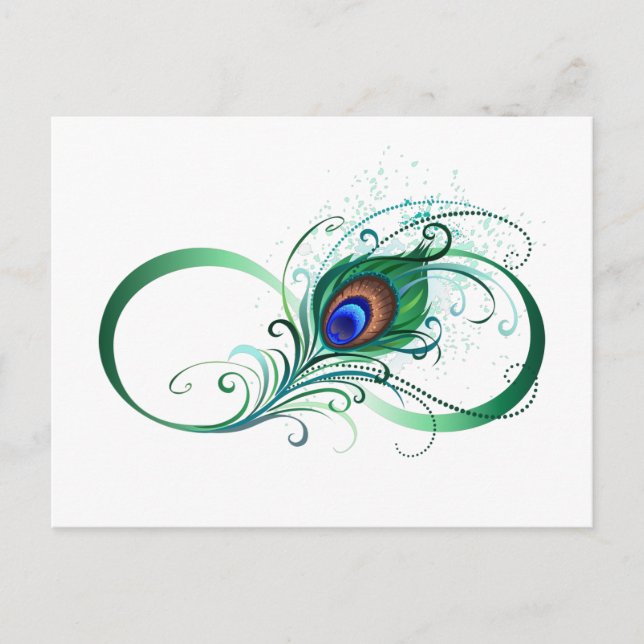 Unendlichkeitssymbol mit Peacock Feather Einladungspostkarte (Vorderseite)