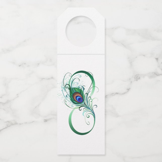 Unendlichkeitssymbol mit Peacock Feather Flaschenanhänger (Vorderseite)
