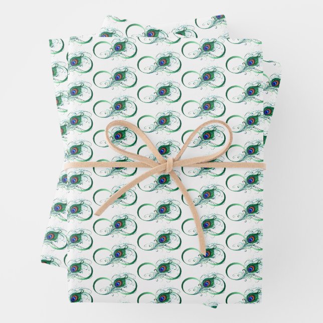Unendlichkeitssymbol mit Peacock Feather Geschenkpapier Set (Beispiel)