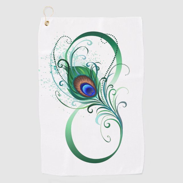 Unendlichkeitssymbol mit Peacock Feather Golfhandtuch (Vorderseite)