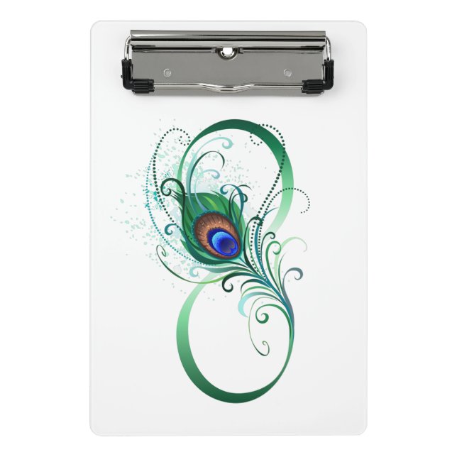 Unendlichkeitssymbol mit Peacock Feather Mini Klemmbrett (Vorderseite)