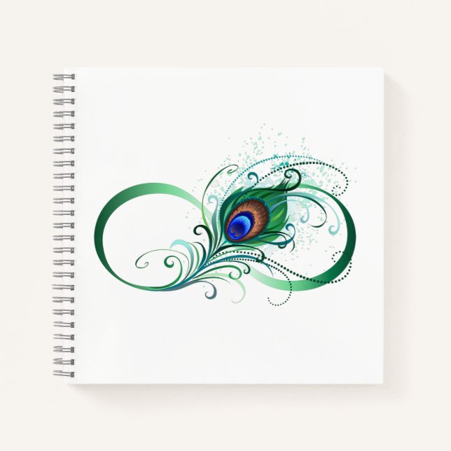 Unendlichkeitssymbol mit Peacock Feather Notizbuch (Vorderseite)
