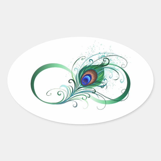 Unendlichkeitssymbol mit Peacock Feather Ovaler Aufkleber (Vorderseite)
