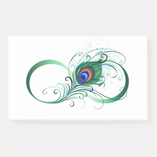 Unendlichkeitssymbol mit Peacock Feather Post-it Klebezettel (Vorderseite)