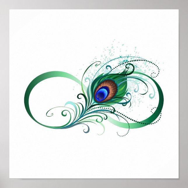 Unendlichkeitssymbol mit Peacock Feather Poster (Vorne)