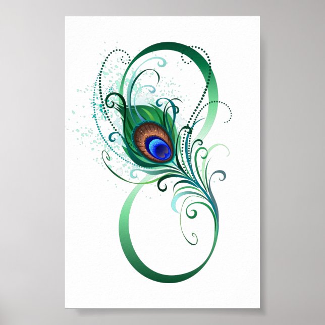 Unendlichkeitssymbol mit Peacock Feather Poster (Vorne)