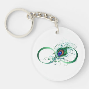 Unendlichkeitssymbol mit Peacock Feather Schlüsselanhänger