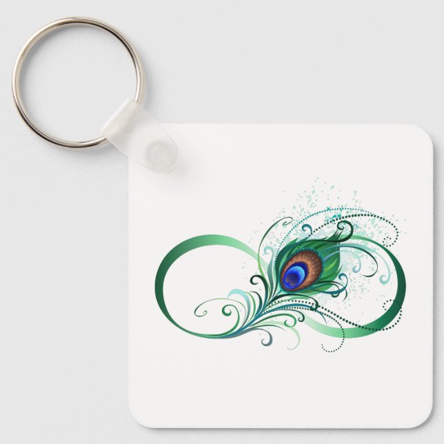 Unendlichkeitssymbol mit Peacock Feather Schlüsselanhänger (Vorderseite)