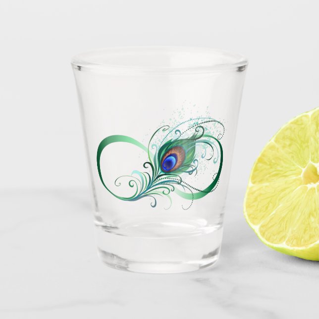 Unendlichkeitssymbol mit Peacock Feather Schnapsglas (Vorderseite)