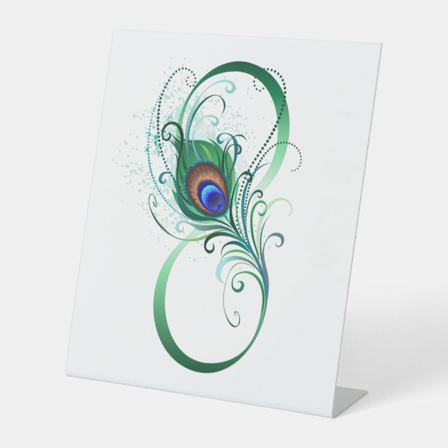 Unendlichkeitssymbol mit Peacock Feather Sockelschild (Vorderseite)