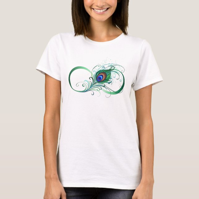 Unendlichkeitssymbol mit Peacock Feather T-Shirt (Vorderseite)