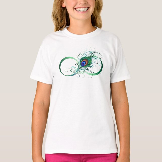Unendlichkeitssymbol mit Peacock Feather T-Shirt (Vorderseite)