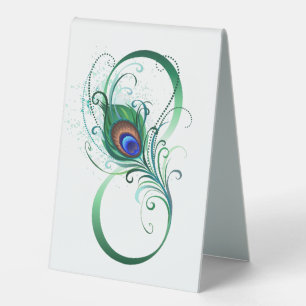 Unendlichkeitssymbol mit Peacock Feather Tischaufsteller