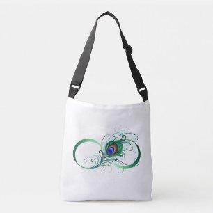 Unendlichkeitssymbol mit Peacock Feather Tragetaschen Mit Langen Trägern