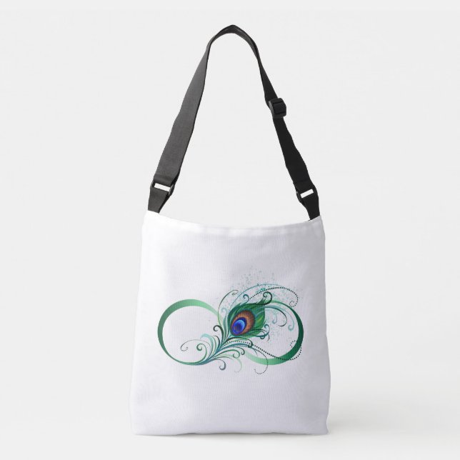 Unendlichkeitssymbol mit Peacock Feather Tragetaschen Mit Langen Trägern (Vorderseite)