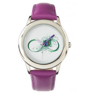 Unendlichkeitssymbol mit Pfauenfeder Armbanduhr