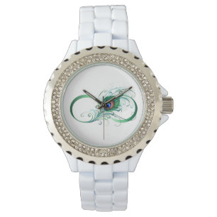 Unendlichkeitssymbol mit Pfauenfeder Armbanduhr
