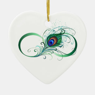 Unendlichkeitssymbol mit Pfauenfeder Keramik Ornament