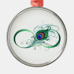 Unendlichkeitssymbol mit Pfauenfeder Ornament Aus Metall