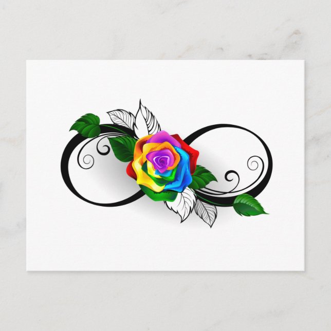 Unendlichkeitssymbol mit Rainbow-Rose Einladungspostkarte (Vorderseite)