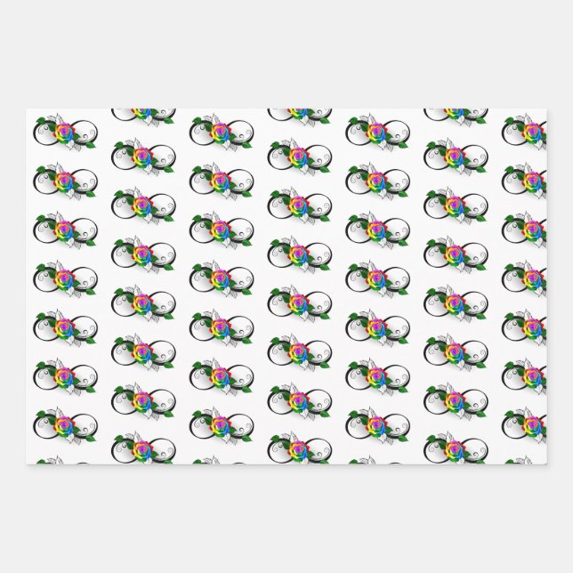Unendlichkeitssymbol mit Rainbow-Rose Geschenkpapier Set (Vorderseite)