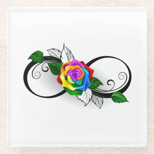 Unendlichkeitssymbol mit Rainbow-Rose Glasuntersetzer (Vorderseite)