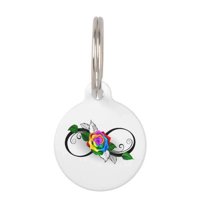 Unendlichkeitssymbol mit Rainbow-Rose Haustiermarke (Vorderseite)